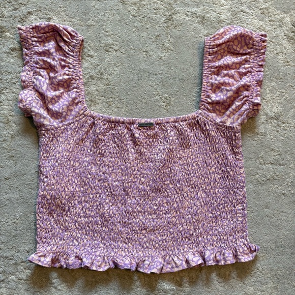 Billabong Always Sweet Smocked Animal Print Babydoll Crop Top Size Large - Picture 9 of 11